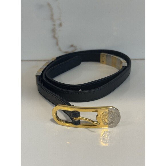 Vtg Gianni Versace leather Belt Silver & Gold Medusa Face buckle Size 80/32 main image 7
